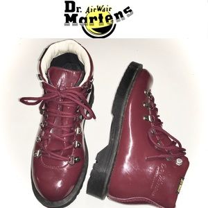 DR. MARTENS maroon patent Air Wair ankle boots